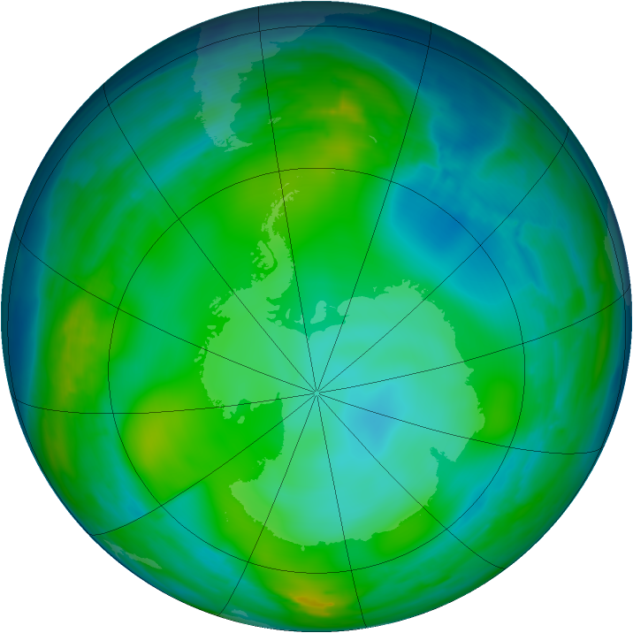 Antarctic ozone map for 09 July 2008
